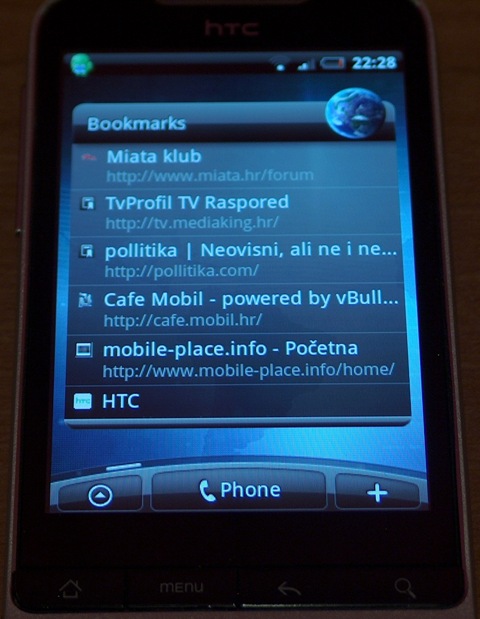 htc sense bookmarks