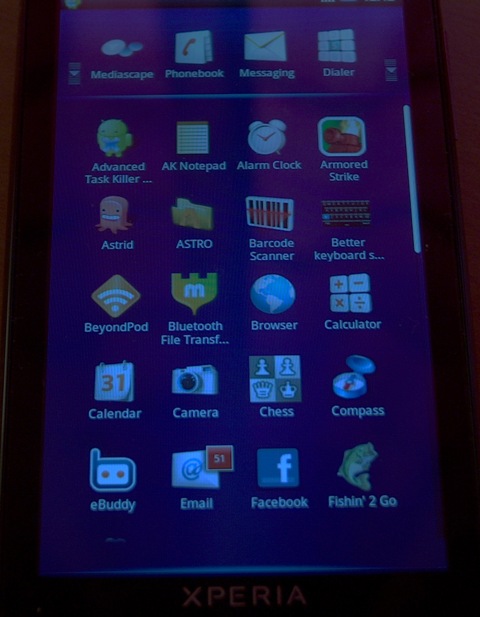 sony ericsson xperia x10 meni
