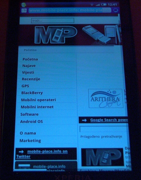 sony ericsson xperia x10 web